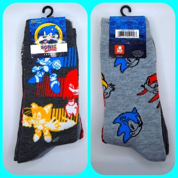 Sonic Tails knuckles Sega genesis crew socks 2 pair - Picture 1 of 5